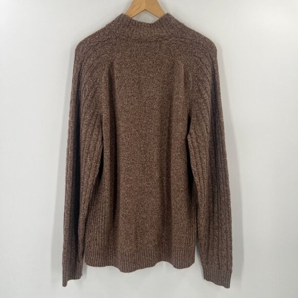 Jos A Bank 1905 Men's L Heather Brown Wool Blend Button Mock Neck Ribbed Sweater - Picture 2 of 7